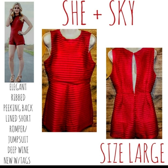 She + Sky Romper Size L Red Slit Back NWT - Picture 10 of 10